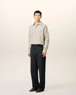 Pantalon Gris Coupe Large En Laine