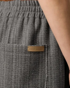 Pantalon Gris Elastiqué A Chevron En Laine