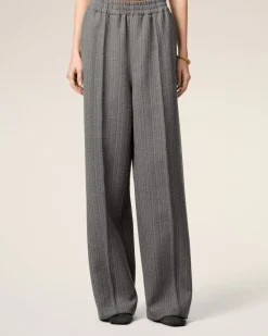 Pantalon Gris Elastiqué A Chevron En Laine
