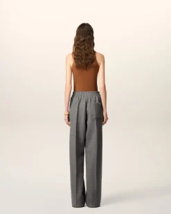 Pantalon Gris Elastiqué A Chevron En Laine