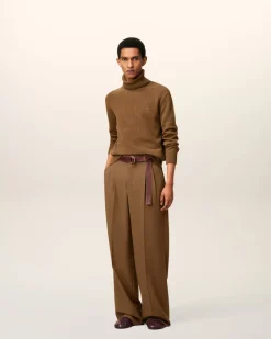 Pantalon Large Marron Avec Pattes De Serrages En Laine