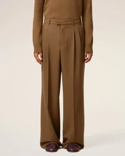 Pantalon Large Marron Avec Pattes De Serrages En Laine