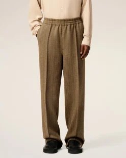Pantalon Marron Elastiqué A Chevron En Laine