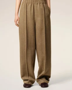 Pantalon Marron Elastiqué A Chevron En Laine