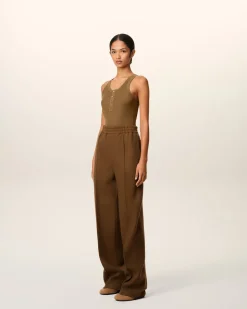 Pantalon Marron Elastiqué En Laine