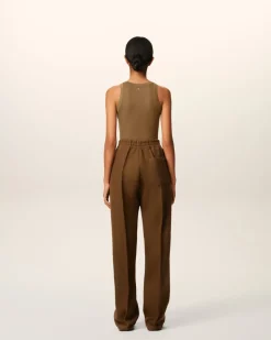 Pantalon Marron Elastiqué En Laine