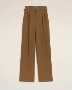Pantalon Marron Large Taille Haute Avec Pattes De Serrages En Laine