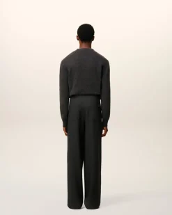 Pantalon Noir Elastiqué En Laine