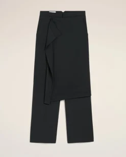 Pantalon Noir Large A Pan En Laine