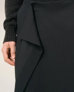 Pantalon Noir Large A Pan En Laine