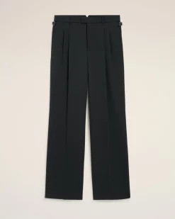Pantalon Noir Large Taille Basse En Laine