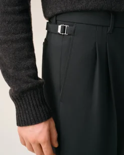 Pantalon Noir Large Taille Basse En Laine