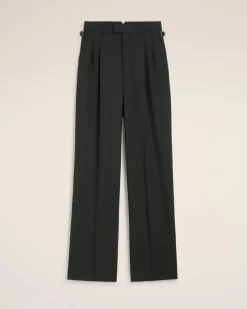 Pantalon Noir Large Taille Haute En Laine
