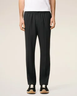 Pantalon Noir Taille Elastiquée En Laine