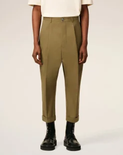 Pantalon Vert Carotte Coupe Oversize En Coton