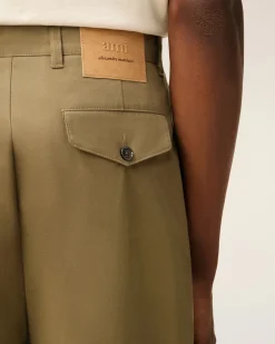 Pantalon Vert Carotte Coupe Oversize En Coton