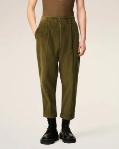 Pantalon Vert Carotte Coupe Oversize En Coton