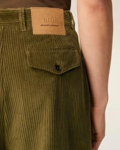 Pantalon Vert Carotte Coupe Oversize En Coton