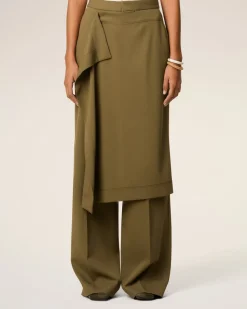 Pantalon Vert Coupe Large A Pan En Laine