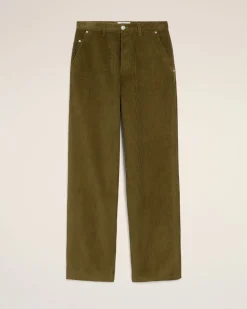 Pantalon Vert Coupe Large Velours En Coton