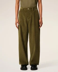 Pantalon Vert Coupe Large Velours En Coton