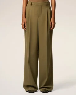 Pantalon Vert Large Avec Pattes De Serrages En Laine