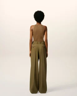 Pantalon Vert Large Avec Pattes De Serrages En Laine