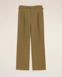 Pantalon Vert Large Taille Basse En Laine
