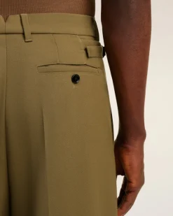 Pantalon Vert Large Taille Basse En Laine