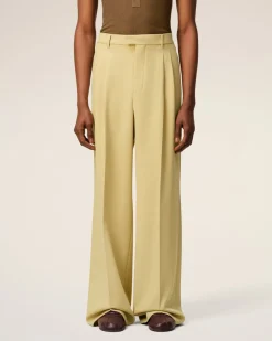 Pantalon Vert Large Taille Basse En Laine