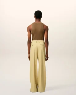 Pantalon Vert Large Taille Basse En Laine