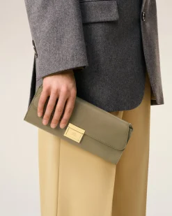 Pochette Vert Mimi En Cuir Lisse