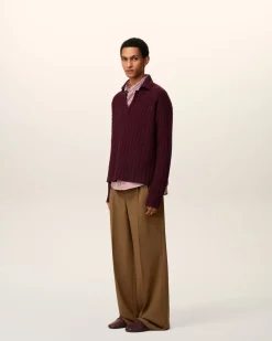 Polo Bordeaux En Laine Torsadée