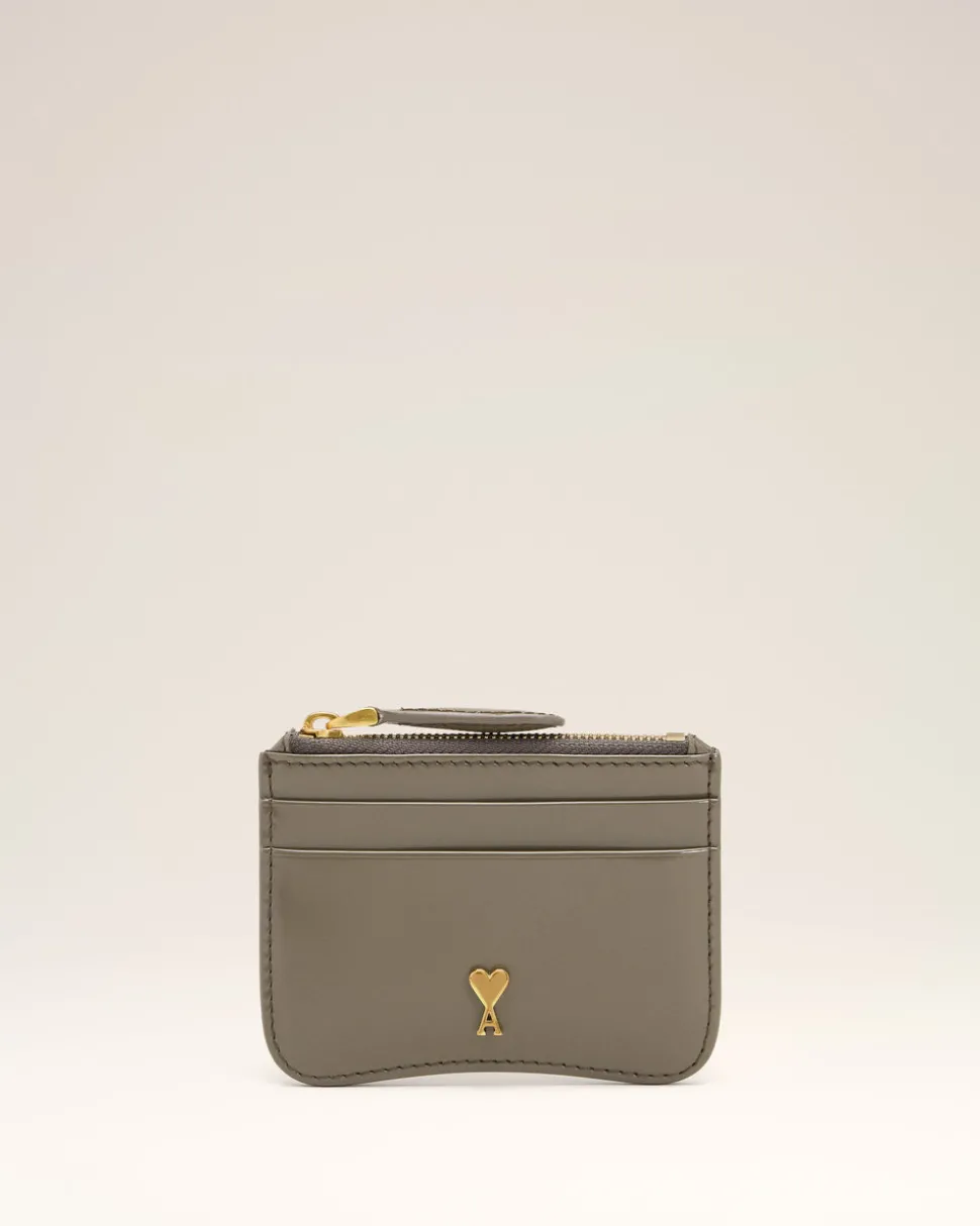 Porte Cartes Gris Zippé Paris Paris En Cuir Glacé