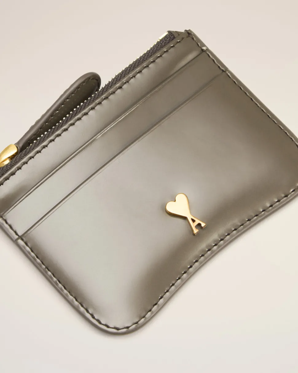 Porte Cartes Gris Zippé Paris Paris En Cuir Glacé