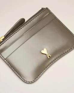 Porte Cartes Gris Zippé Paris Paris En Cuir Glacé