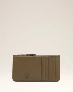 Porte Cartes Vert Zippé Ami De Coeur En Cuir Lisse