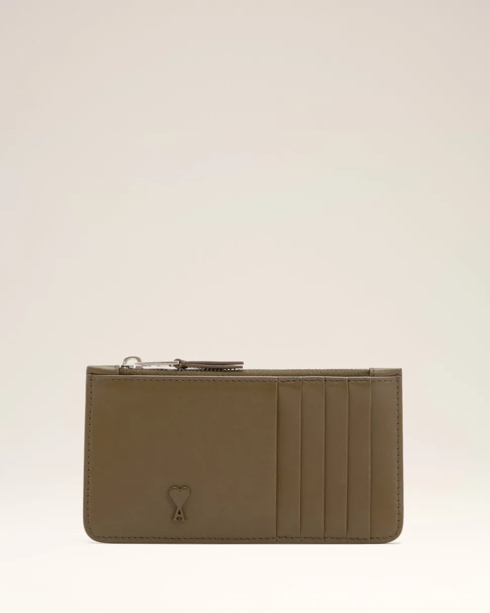Porte Cartes Vert Zippé Ami De Coeur En Cuir Lisse