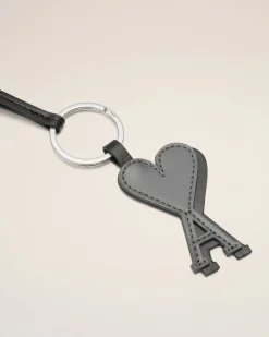 Porte Clés Noir Ami De Coeur En Cuir Lisse