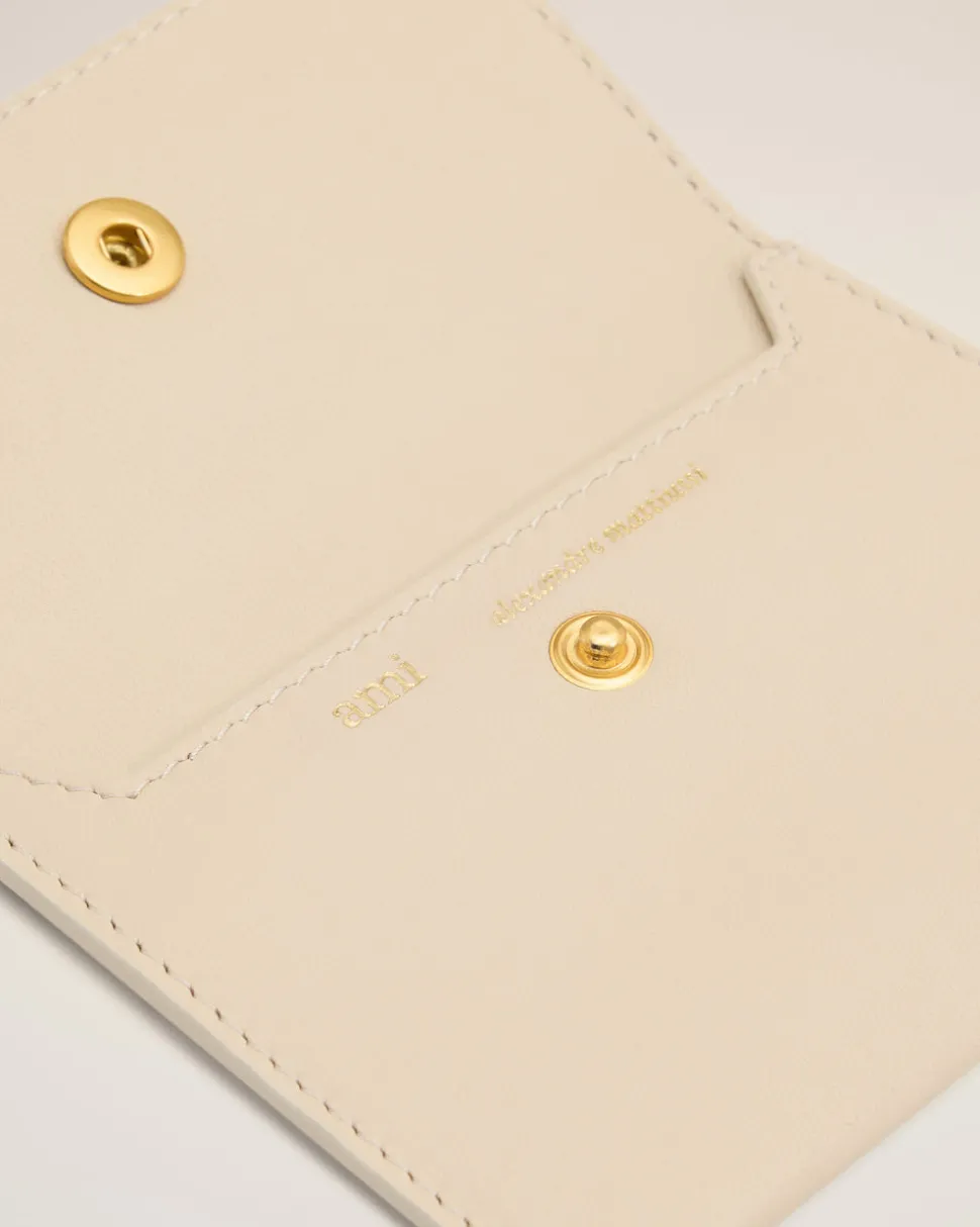 Porte-Cartes Beige Plié Carrousel En Cuir