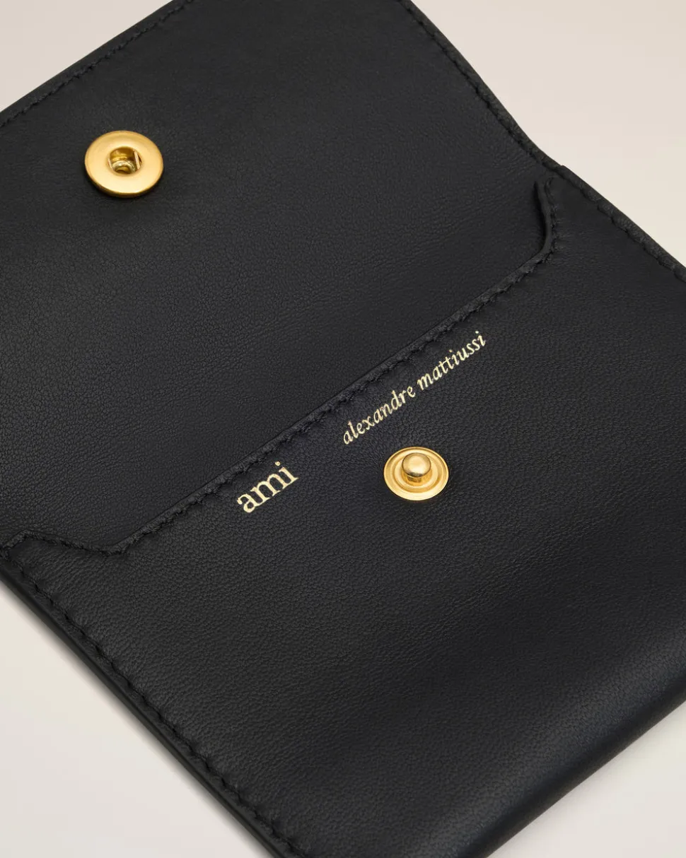 Porte-Cartes Noir Plié Carrousel En Cuir