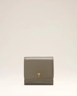 Portefeuille Gris Compact Paris Paris En Cuir Glacé