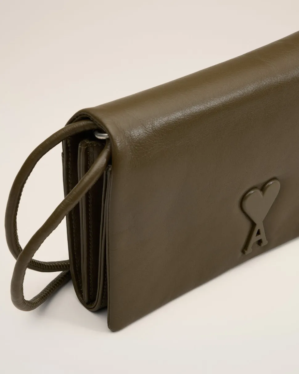 Portefeuille Kaki A Bandoulière Voulez-Vous En Cuir