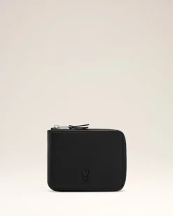 Portefeuille Noir Compact Ami De Coeur En Cuir Lisse