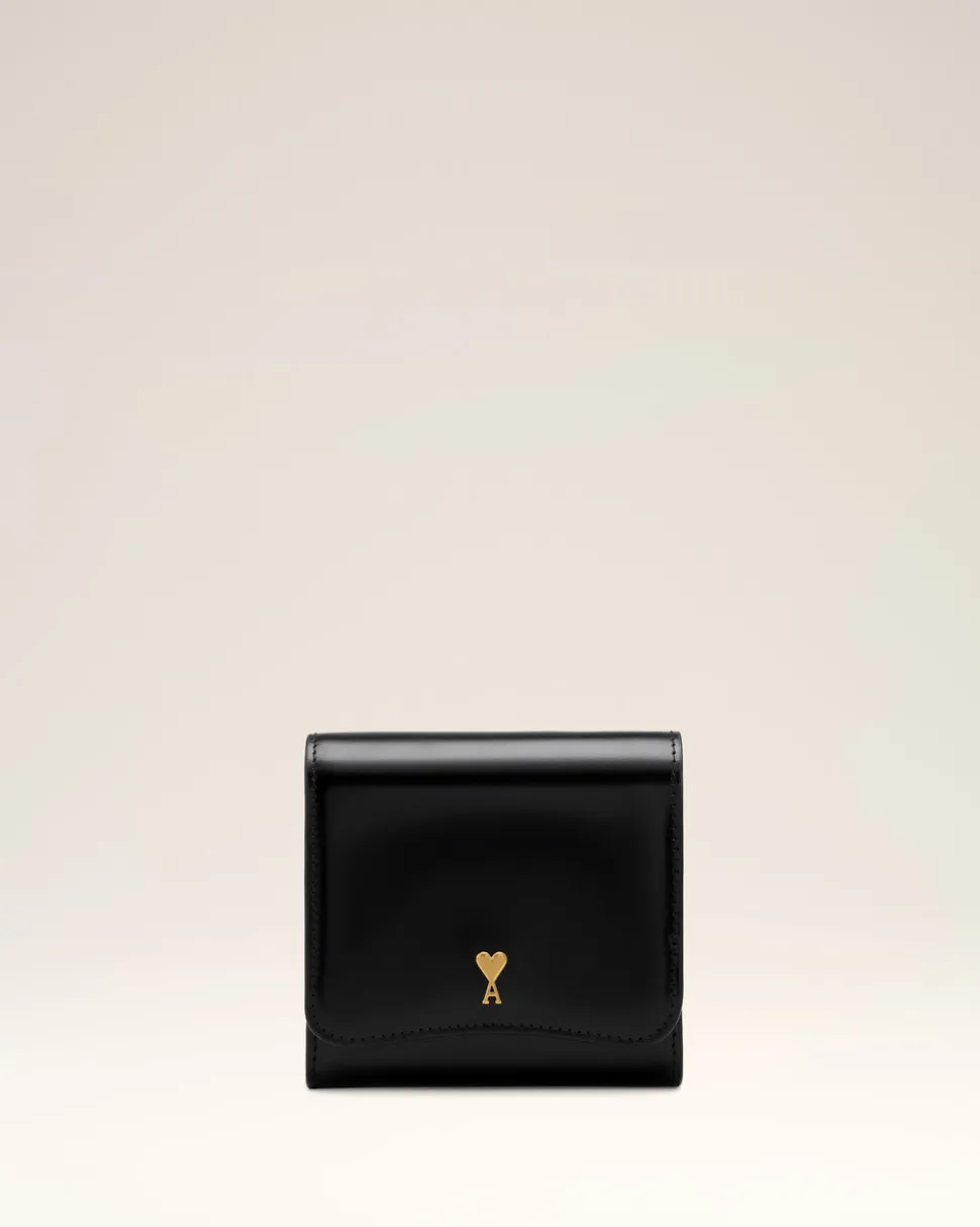 Portefeuille Noir Compact Paris Paris En Cuir Glacé