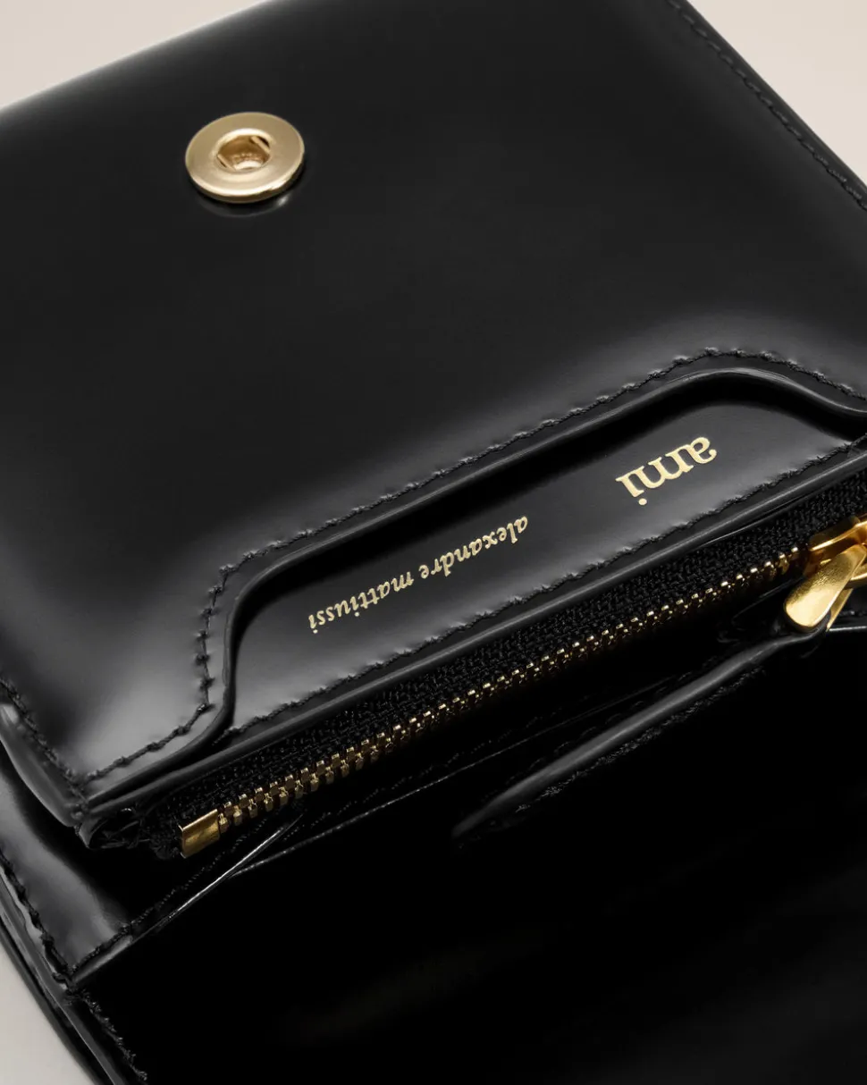 Portefeuille Noir Compact Paris Paris En Cuir Glacé