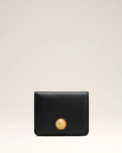 Portefeuille Plié Noir Carrousel En Cuir Lisse