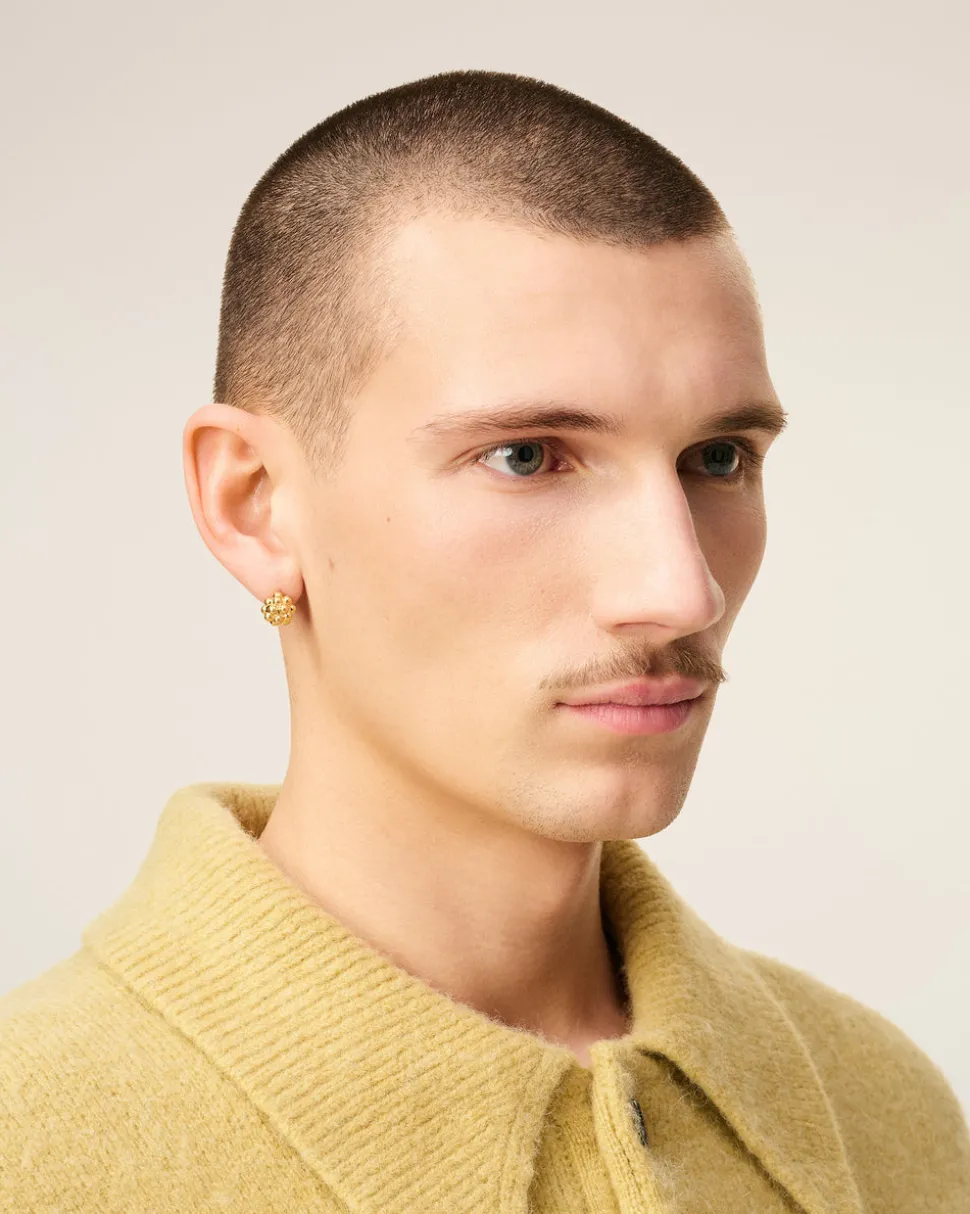 Puces Oreilles Dorées Perlées En Laiton