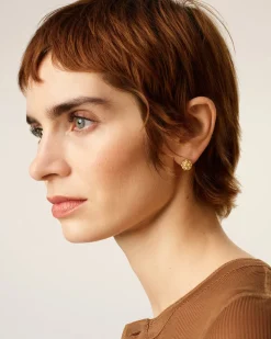 Puces Oreilles Dorées Perlées En Laiton