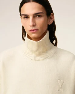 Pull Blanc Col Cheminée Ami De Coeur En Laine